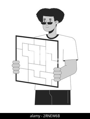 Man holding puzzles board bw concept vector spot illustration Stock Vector