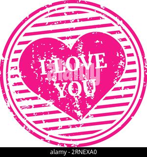 Love you label. Round grunge postal stamp Stock Vector