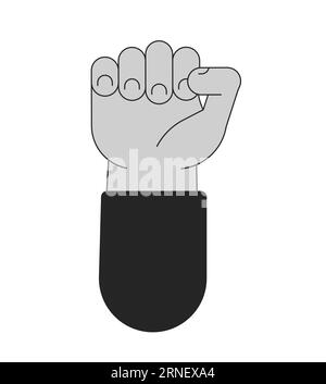 Raising and clenching fist flat monochrome isolated vector hand Stock Vector