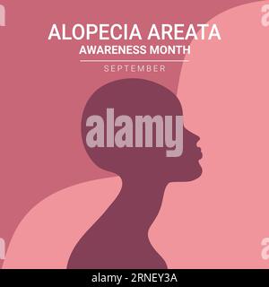 Alopecia awareness month poster. Woman with bald head silhouette. Vector illustration Stock Vector