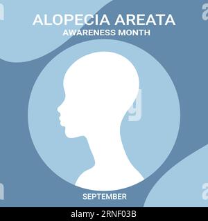 Alopecia awareness month poster. Woman with bald head silhouette. Vector illustration Stock Vector