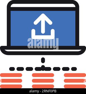 Laptop connected with data storages. Color archive icon Stock Vector