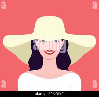Portrait of a beautiful woman in a hat. Abstract elegant woman. Smiling female face.Vector illustration Stock Vector