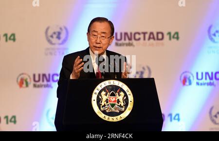 (160718) -- NAIROBI, July 17, 2016 -- UN Secretary-General Ban Ki-moon speaks during the opening ceremony of the 14th session of the UN Conference on Trade and Development (UNCTAD 14), in Kenyan capital Nairobi, on July 17, 2016. The 14th session of the UN Conference on Trade and Development (UNCTAD 14) kicked off in Nairobi on Sunday amid calls from delegates for governments to reduce global economic inequality. )(nxl) KENYA-NAIROBI-UN-TRADE-MEETING-OPENING LixBaishun PUBLICATIONxNOTxINxCHN   160718 Nairobi July 17 2016 UN Secretary General Ban KI Moon Speaks during The Opening Ceremony of Th Stock Photo