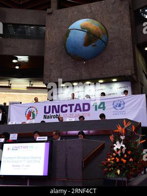 (160718) -- NAIROBI, July 17, 2016 -- The 14th Ministerial Meeting of the Group of 77 and China is held on the sidelines of the UN Conference on Trade and Development (UNCTAD), in Kenyan capital Nairobi July 17, 2016. China said on Sunday it will help developing nations implement the UN s 2030 Sustainable Development Goals (SDGs). ) (nxl) KENYA-NAIROBI-GROUP OF 77-CHINA-MINISTERIAL MEETING LixBaishun PUBLICATIONxNOTxINxCHN   160718 Nairobi July 17 2016 The 14th Ministerial Meeting of The Group of 77 and China IS Hero ON The Sideline of The UN Conference ON Trade and Development UNCTAD in Kenya Stock Photo