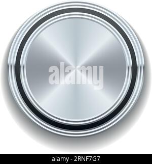 Glossy metal button. Round multimedia control element Stock Vector