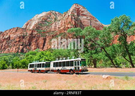 Zion National Park in Utah and free bus shuttle Stock Photo