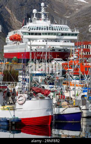 Hurtigruten Ferry, Honningsvag Port, Mageroya Island, Troms og Finnmark, Norway Stock Photo