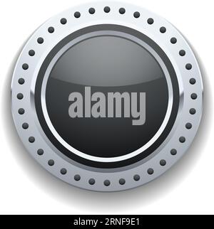 Glossy chrome button. Realistic control panel element Stock Vector