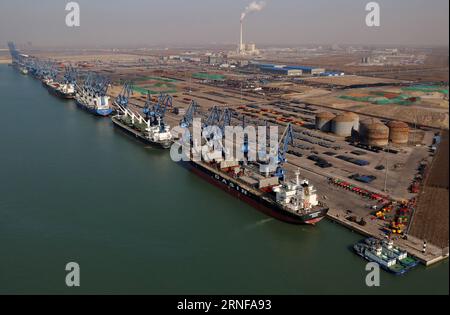 (160727) -- TANGSHAN, July 27, 2016 -- Photo taken on Jan. 26, 2016 shows view of Caofeidian Harbor in Tangshan, north China s Hebei Province. In the early hours of July 28, 1976, one of the deadliest earthquakes of the 20th century toppled Tangshan, killing more than 240,000 people and injuring another 160,000. The deadly earthquake leveled Tangshan in just 23 seconds, with 96 percent of the city s architecture generally destroyed. Yet Tangshan has been building a miracle on its debris ever since. By the year 2015, the per capita gross national product and fiscal revenue of Tangshan rank firs Stock Photo