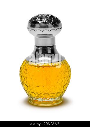 Round Perfume Bottle Cut Out on White. Stock Photo
