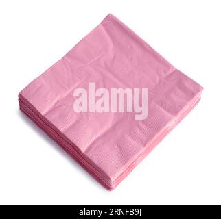 Stack of Pink Napkins Cut Out on White. Stock Photo