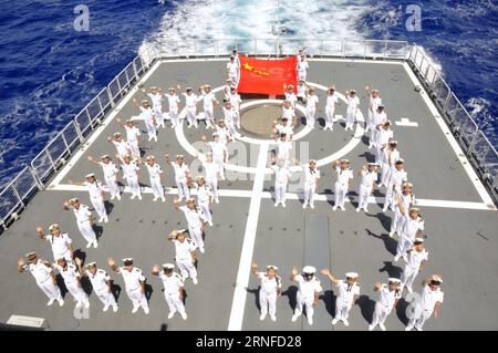 (160801) -- ABOARD XI AN, Aug. 1, 2016 -- Officers and soldiers line up to form the number 89 on Chinese missile destroyer Xi an to celebrate the 89th anniversary of the establishment of the Chinese People s Liberation Army (PLA) at the Hawaiian sea area, on Aug. 1, 2016 Beijing time. A Chinese fleet participating in the Rim of the Pacific (RIMPAC) multinational naval exercises held activities to celebrate the 89th anniversary of the establishment of the PLA at the Hawaiian sea area. ) (sxk) US-HAWAII-CHINESE NAVY FLEET-RIMPAC-CHINA S ARMY DAY HuangxYifang PUBLICATIONxNOTxINxCHN   160801 Aboar Stock Photo