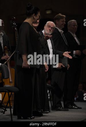 (160806) -- FRANKFURT, Aug. 6, 2016 -- Dutch conductor, organist and harpsichordist Ton Koopman (3rd R) takes curtain call after the performance of the Amsterdam Baroque Ensemble during Rheingau Music Festival at the Eberbach Abbey, Eltville, Germany, on Aug. 5, 2016. The 29th Rheingau Music Festival is held from June 18 to Aug. 27. ) (syq) GERMANY-ELTVILLE-MUSIC FESTIVAL-TON KOOPMAN LuoxHuanhuan PUBLICATIONxNOTxINxCHN   160806 Frankfurt Aug 6 2016 Dutch Conductor Organist and harpsichordist Sound Koopman 3rd r Takes Curtain Call After The Performance of The Amsterdam Baroque Ensemble during R Stock Photo