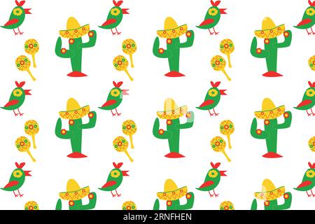 cinco de maio seamless background with cactus Stock Vector
