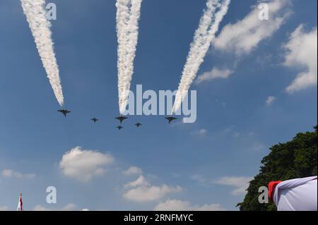 Unabhängigkeitstag in Indonesien (160817) -- JAKARTA, Aug. 17, 2016 -- Planes fly over a rostrum during the Indonesian Independence Day ceremony in Jakarta on August 17, 2016. Indonesia marked its 71st anniversary of independence on August 17. ) (zy) INDONESIA-JAKARTA-INDEPENDENCE DAY DuxYu PUBLICATIONxNOTxINxCHN   Independence Day in Indonesia 160817 Jakarta Aug 17 2016 Plan Fly Over a Rostrum during The Indonesian Independence Day Ceremony in Jakarta ON August 17 2016 Indonesia marked its 71st Anniversary of Independence ON August 17 ZY Indonesia Jakarta Independence Day DuxYu PUBLICATIONxNO Stock Photo