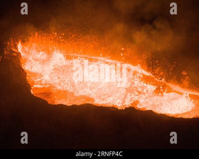 Images from the recent volcanic eruption at Litli-Hrutur in the Reykjanes peninsula. Iceland, July 10th 2023. Stock Photo