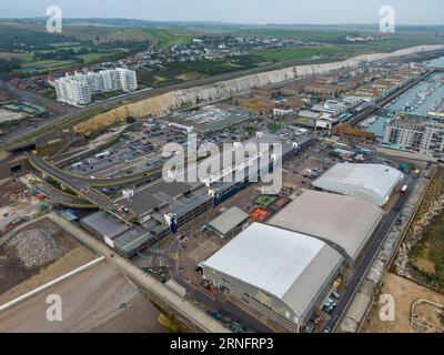 Aerial view of the ASDA supermarket in Brighton Marina, Brighton, East Sussex, UK. Stock Photo