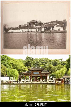 (160823) -- BEIJING, Aug. 23, 2016 () -- Combined photo shows the Zhongshan Park by the West Lake in Hangzhou, capital of east China s Zhejiang Province. The G20 Summit will be held on Sept. 4-5 in Hangzhou, dubbed paradise on earth with a history of over 2,200 years. (The file photo was provided by Wang Qiuhang while the lower photo was taken by him on July 7, 2016.) () (mp) CHINA-ZHEJIANG-HANGZHOU-SCENERY-CHANGES (CN) Xinhua PUBLICATIONxNOTxINxCHN   160823 Beijing Aug 23 2016 Combined Photo Shows The Zhong Shan Park by The WEST Lake in Hangzhou Capital of East China S Zhejiang Province The G Stock Photo