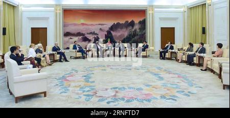 (160823) -- BEIJING, Aug. 23, 2016 -- Qiangba Puncog, vice chairman of the Standing Committee of China s National People s Congress (NPC), meets with a delegation of the EU-China Friendship Group in the European Parliament led by Nirj Deva, in Beijing, capital of China, Aug. 23, 2016. ) (yxb) CHINA-BEIJING-QIANGBA PUNCOG-EUROPEAN PARLIAMENT-MEETING(CN) ZhangxDuo PUBLICATIONxNOTxINxCHN   160823 Beijing Aug 23 2016 Qiangba Puncog Vice Chairman of The thing Committee of China S National Celebrities S Congress NPC Meets With a Delegation of The EU China friendship Group in The European Parliament Stock Photo