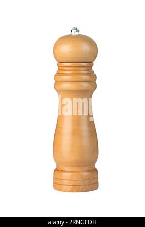 Salt or pepper wooden mill filled with peppercorns isolated on white background. concept of cooking, restaurant and hotel Stock Photo