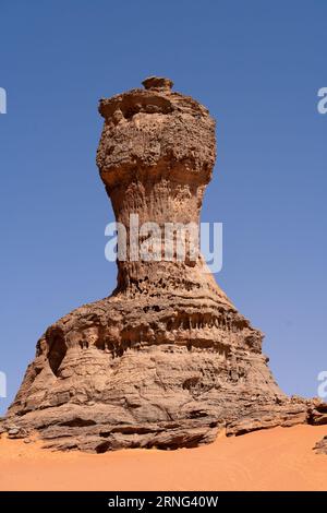 view in the Sahara desert of Tadrart rouge tassili najer in Djanet City  ,Algeria.colorful orange sand, rocky mountains Stock Photo