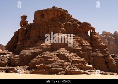 view in the Sahara desert of Tadrart rouge tassili najer in Djanet City  ,Algeria.colorful orange sand, rocky mountains Stock Photo