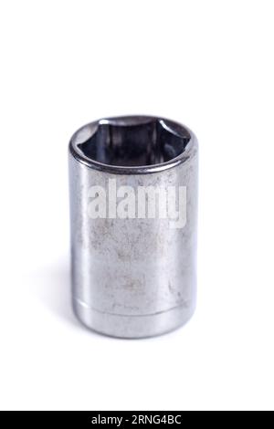 Metal wrench socket close up isolated on a white background. Tools Stock Photo
