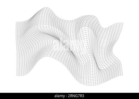 Distorted wave monochrome texture. dynamical rippled surface. Vector mesh grid pattern of lines Stock Vector