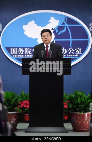 (160914) -- BEIJING, Sept. 14, 2016 -- Ma Xiaoguang, spokesperson for the Taiwan Affairs Office of the State Council, answers questions at a regular press conference in Beijing, capital of China, Sept. 14, 2016. ) (wyo) CHINA-BEIJING-TAIWAN AFFAIRS-PRESS CONFERENCE (CN) ChenxYehua PUBLICATIONxNOTxINxCHN   160914 Beijing Sept 14 2016 MA Xiaoguang spokesperson for The TAIWAN Affairs Office of The State Council Answers Questions AT a Regular Press Conference in Beijing Capital of China Sept 14 2016 wyo China Beijing TAIWAN Affairs Press Conference CN ChenxYehua PUBLICATIONxNOTxINxCHN Stock Photo