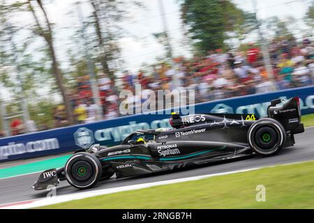 Lewis Hamilton of United Kingdom driving the (44) Mercedes-AMG PETRONAS F1 Team W14 during the Formula 1 Pirelli Italian Grand Prix 2023 on September 1st, 2023 in Monza, Italy. Credit: Luca Rossini/E-Mage/Alamy Live News Stock Photo