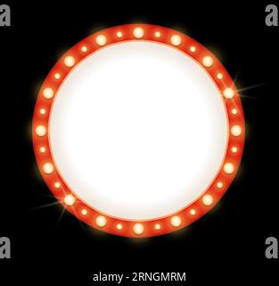 Round lamp bulbs frame. Retro light empty template Stock Vector