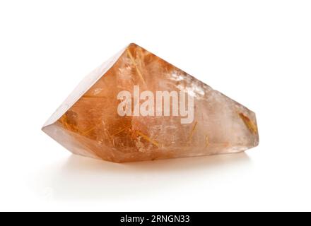 Mineral quartz rock with rutile isolated on a white background Stock Photo