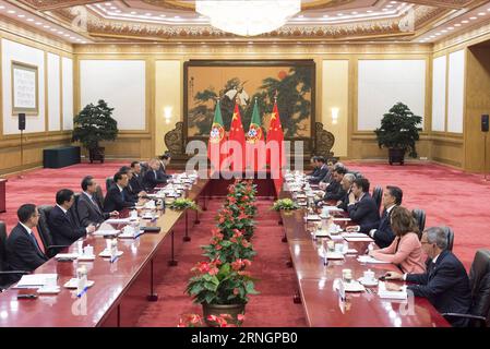 (161009) -- BEIJING, Oct. 9, 2016 -- Chinese Premier Li Keqiang (4th L) holds talks with Portuguese Prime Minister Antonio Costa in Beijing, capital of China, Oct. 9, 2016. )(mcg) CHINA-BEIJING-LI KEQIANG-PORTUGUESE PM-TALKS (CN) WangxYe PUBLICATIONxNOTxINxCHN   Beijing OCT 9 2016 Chinese Premier left Keqiang 4th l holds Talks With PORTUGUESE Prime Ministers Antonio Costa in Beijing Capital of China OCT 9 2016 McG China Beijing left Keqiang PORTUGUESE PM Talks CN WangXYe PUBLICATIONxNOTxINxCHN Stock Photo