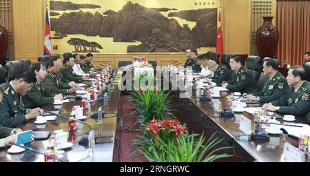 BEIJING, Oct. 11, 2016 -- Chinese Defense Minister Chang Wanquan (3rd R) holds talks with his Cambodian counterpart Tea Banh (4th L) in Beijing, capital of China, Oct. 11, 2016. ) (wf) CHINA-CAMBODIA-DEFENSE MINISTERS-TALKS (CN) DingxHaitao PUBLICATIONxNOTxINxCHN   Beijing OCT 11 2016 Chinese Defense Ministers Chang Wanquan 3rd r holds Talks With His Cambodian Part Tea Banh 4th l in Beijing Capital of China OCT 11 2016 WF China Cambodia Defense Minister Talks CN DingxHaitao PUBLICATIONxNOTxINxCHN Stock Photo