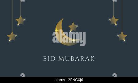 Eid Mubarak Greetings with Crescent Moon and Stars Stock Vector