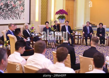 (161019) -- BEIJING, Oct. 19, 2016 -- Peng Liyuan (5th R, rear), Chinese President Xi Jinping s wife, holds an audience with a group of German high school students and teachers at the Diaoyutai State Guesthouse, in Beijing, capital of China, Oct. 19, 2016. ) (zwx) CHINA-BEIJING-PENG LIYUAN-GERMANY-MEETING (CN) XiexHuanchi PUBLICATIONxNOTxINxCHN   Beijing OCT 19 2016 Peng Liyuan 5th r Rear Chinese President Xi Jinping S wife holds to audience With a Group of German High School Students and Teachers AT The Diaoyutai State Guest House in Beijing Capital of China OCT 19 2016 zwx China Beijing Peng Stock Photo