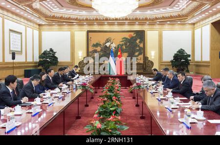(161020) -- BEIJING , Oct. 20, 2016 -- Chinese Vice Premier Zhang Gaoli (4th L) meets with First Deputy Prime Minister of Uzbekistan Rustam Azimov at the Great Hall of the People in Beijing, capital of China, Oct. 20, 2016. ) (zyd) CHINA-BEIJING-ZHANG GAOLI-AZIMOV-MEETING (CN) WangxYe PUBLICATIONxNOTxINxCHN   Beijing OCT 20 2016 Chinese Vice Premier Zhang Gaoli 4th l Meets With First Deputy Prime Ministers of Uzbekistan Rustam Azimov AT The Great Hall of The Celebrities in Beijing Capital of China OCT 20 2016 ZYD China Beijing Zhang Gaoli Azimov Meeting CN WangXYe PUBLICATIONxNOTxINxCHN Stock Photo