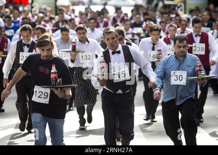 Competitors take part in the 13th Waiters and Waitresses Race in Buenos Aires, capital of Argentina, on Oct. 22, 2016. The contest attracted more than 400 participants. ) (jg) (fnc)(gj) ARGENTINA-BUENOS AIRES-WAITERS AND WAITRESSES RACE MARTINxZABALA PUBLICATIONxNOTxINxCHN   Competitors Take Part in The 13th Waiters and Waitresses Race in Buenos Aires Capital of Argentina ON OCT 22 2016 The Contest attracted More than 400 Participants JG FNC GJ Argentina Buenos Aires Waiters and Waitresses Race MartinXZabala PUBLICATIONxNOTxINxCHN Stock Photo