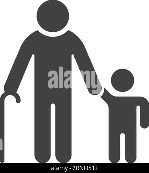 Senior with kid black symbol. Grandfather with child icon Stock Vector