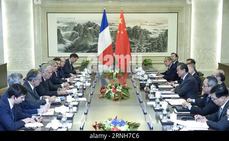 (161031) -- BEIJING, Oct. 31, 2016 -- Chinese Foreign Minister Wang Yi (4th R) holds talks with French Foreign Minister Jean-Marc Ayrault (4th L) in Beijing, capital of China, Oct. 31, 2016. ) (wyo) CHINA-BEIJING-WANG YI-FRANCE-TALKS (CN) ZhangxLing PUBLICATIONxNOTxINxCHN   Beijing OCT 31 2016 Chinese Foreign Ministers Wang Yi 4th r holds Talks With French Foreign Ministers Jean Marc Ayrault 4th l in Beijing Capital of China OCT 31 2016 wyo China Beijing Wang Yi France Talks CN ZhangxLing PUBLICATIONxNOTxINxCHN Stock Photo