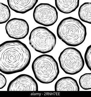 Vector Seamless Pattern with Tree Rings, Saw Cut Tree Trunk, Wood Log, Cross. Pine, Oak Slices, Lumber. Cut Timber, Wooden Texture with Tree Rings Stock Vector
