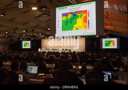 (161108) -- MARRAKECH, Nov. 8, 2016 -- The World Meteorological Organization (WMO) reports to the United Nations climate change conference in Marrakech, Morocco, Nov. 8, 2016. The year 2015 was the warmest year on record to date, the WMO announced here on Tuesday. ) MOROCCO-MARRAKECH-COP 22-WMO MengxTao PUBLICATIONxNOTxINxCHN   161108 Marrakech Nov 8 2016 The World Meteorological Organization WMO Reports to The United Nations CLIMATE Change Conference in Marrakech Morocco Nov 8 2016 The Year 2015 what The warmest Year ON Record to Date The WMO announced Here ON Tuesday Morocco Marrakech Cop 22 Stock Photo