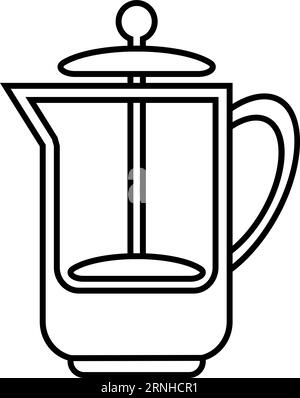 French press linear icon. Coffe maker symbol Stock Vector