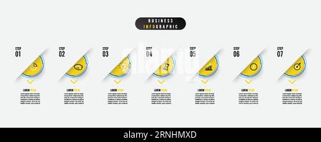 Business infographic element with 7 options, steps, number vector template design Stock Vector