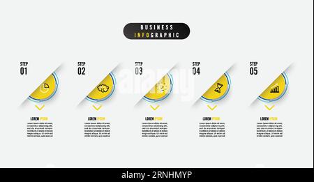 Business infographic element with 5 options, steps, number vector template design Stock Vector
