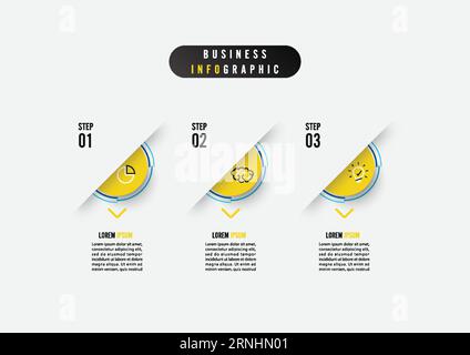 Business infographic element with 3 options, steps, number vector template design Stock Vector