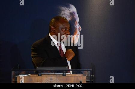(161205) -- JOHANNESBURG, Dec. 5, 2016 -- South African Vice President Cyril Ramaphosa speaks during an event commemorating the third anniversary of former South African president Nelson Mandela s death in Johannesburg, South Africa, on Dec. 5, 2016.?South Africans on Monday marked the 3rd anniversary of former president Nelson Mandela s death, vowing to honour his legacy by upholding his values and principles. ) SOUTH AFRICA-JOHANNESBURG-MANDELA-DEATH-3RD ANNIVERSARY ZhaixJianlan PUBLICATIONxNOTxINxCHN   Johannesburg DEC 5 2016 South African Vice President Cyril Ramaphosa Speaks during to Eve Stock Photo