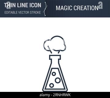 Symbol of Magic Creation Thin Line Icon of 3D Printing and Modeling Set. Stroke Pictogram Graphic Suitable for Infographics. Editable Vector Stroke. P Stock Vector