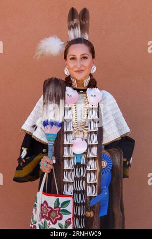 Bree won first price for best regalia at the Santa Fe Indian Market 2023 Stock Photo